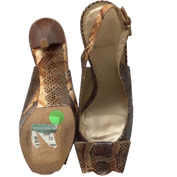 Stuart Weitzman Snakeskin Platform Peep-toe Heels Shoes - Picture 7 of 8